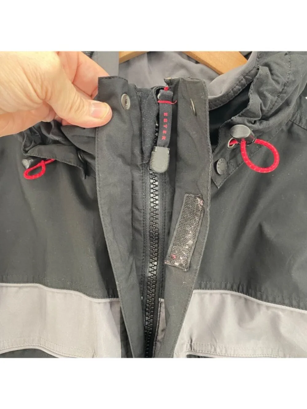 Eddie Bauer Coat Mens Medium Black EBTEK Gore Tex Hooded Weathergear Zip Pocket*